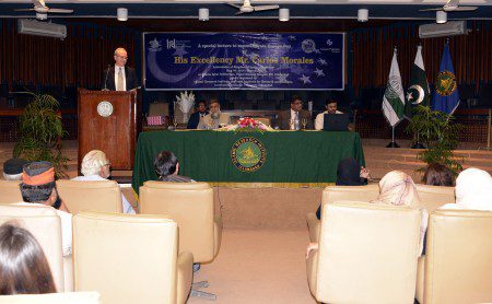 Mr. Carlos Morales Ambassador of Kingdom of Spain to Pakistan addressing a lecture organized by Islamic Research Institute (IRI), International Islamic University Islamabad (IIUI).